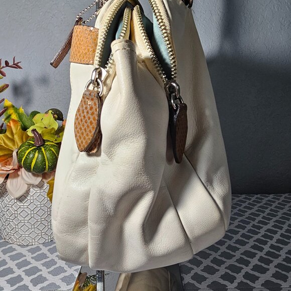 Coach Penelope 16529 Ivory Leather Handbag with Brown Snakeskin Trim – EUC - Picture 8 of 16